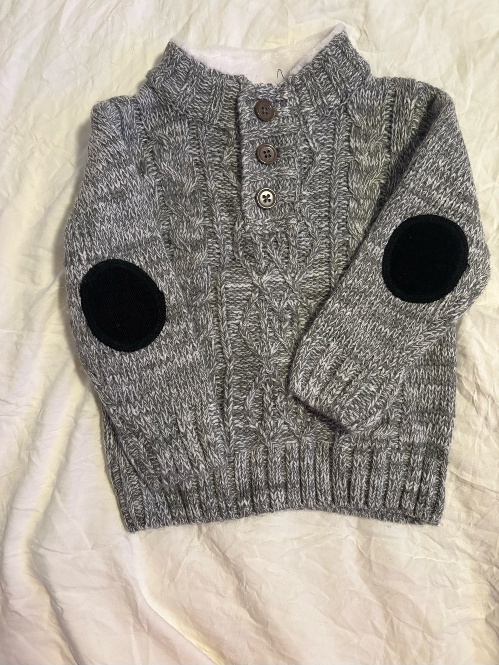 Boys Gray Cable Knit Sweater with Elbow Patches Little Lad